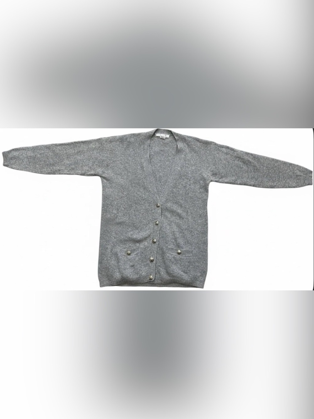 White Wheeler & Martha S Gray Cardigan Sweater Lambswool Angora Blend Vintage